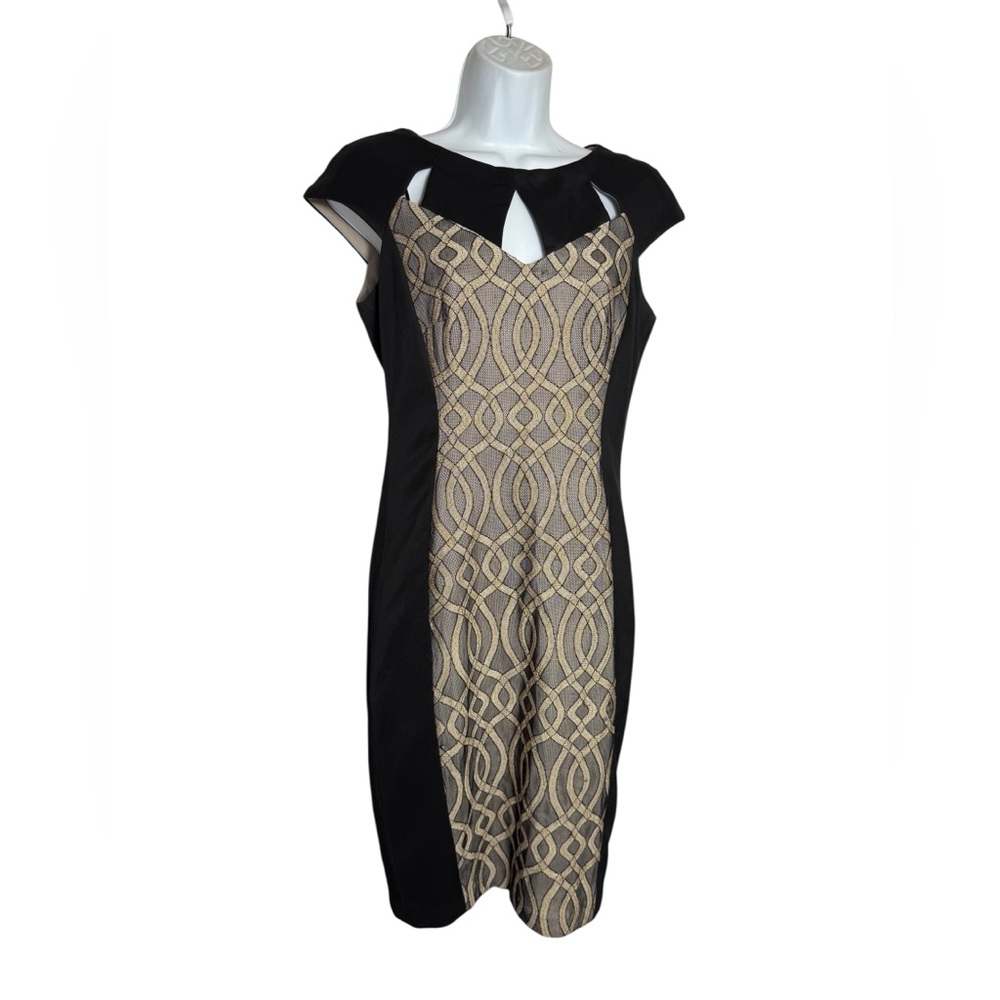 CB Dress Size 4‎ Elegant Black & Gold Stunning Sheath Dress PERFECT 🖤🖤